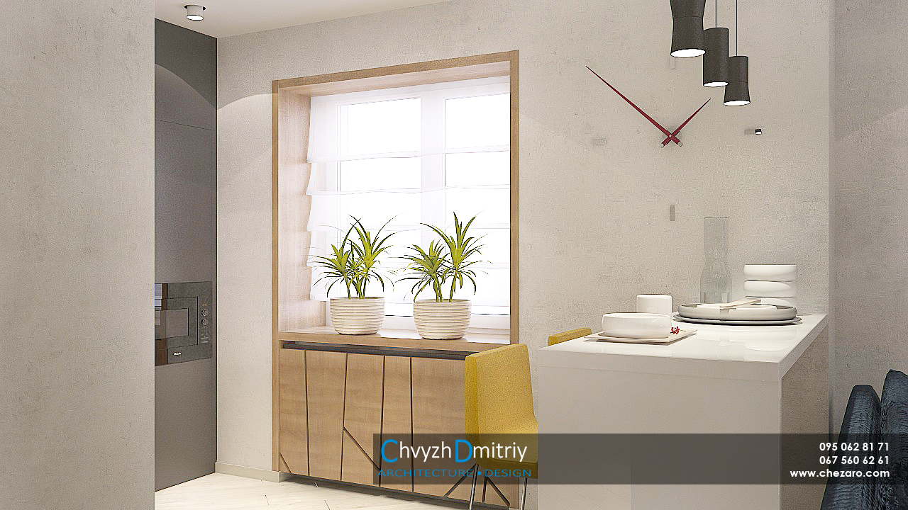 Однокомнатная квартира в современном стиле смарт квартира Кухня гостиная барная стойка минимализм современный дизайн декор текстиль шкафы подоконник цветы деревянные панели